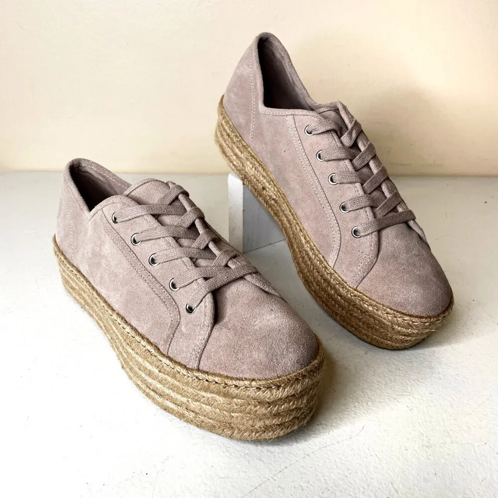 Steve Madden Hampton Tan Suede Platform Espadrille Sneakers Size 10